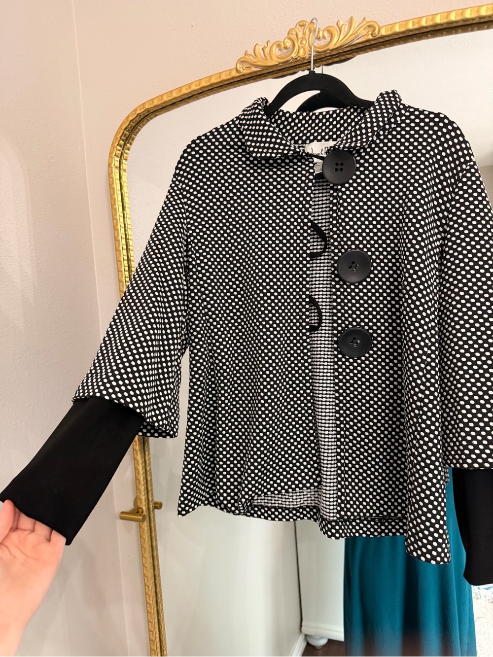 Joseph Ribkoff Black and White Polka Dot Cape Blazer - Picture 2 of 4